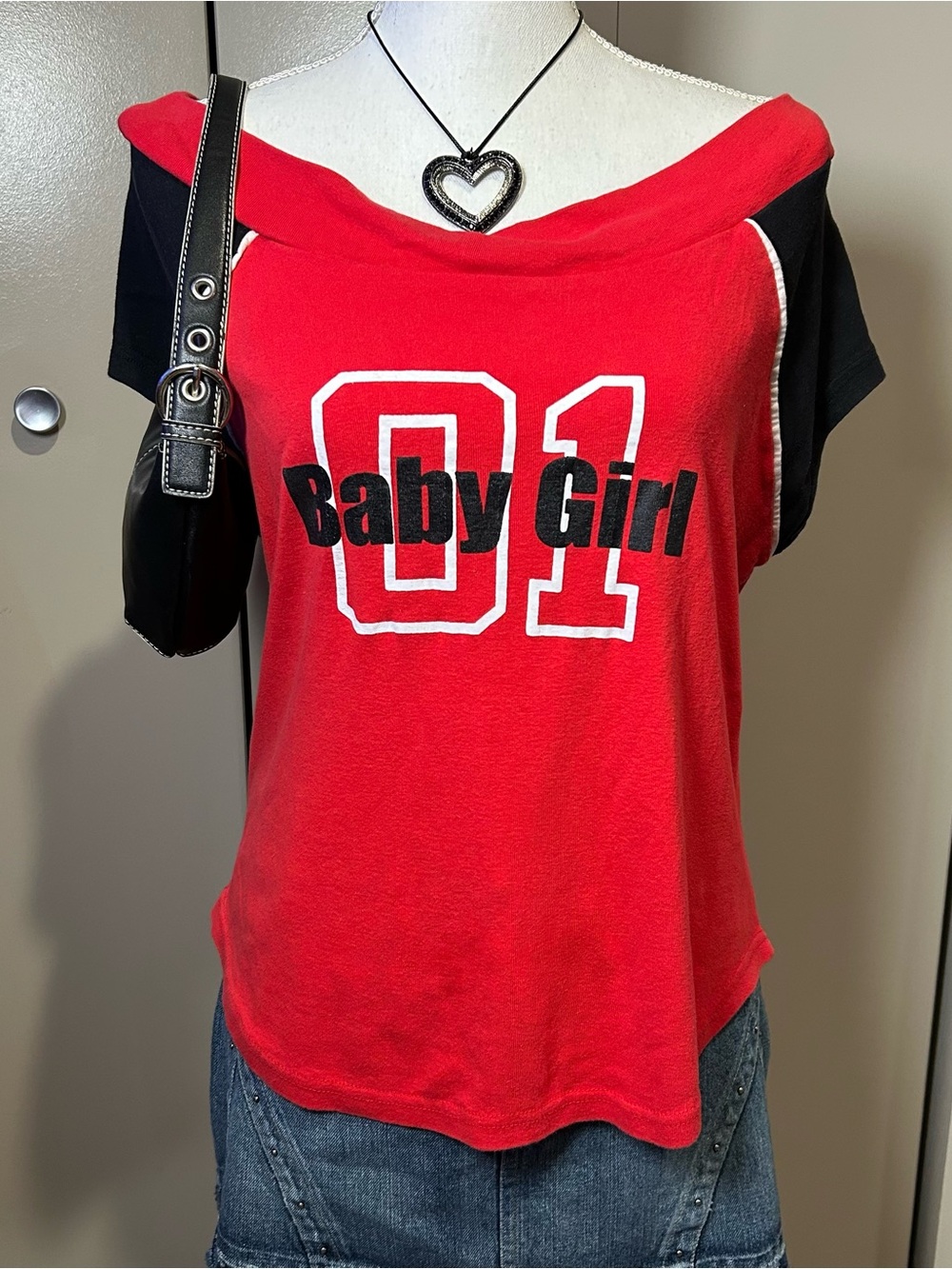 Y2K Zoey Beth Plus Size 1X Cotton Red Off the Shoulder Sporty Top
